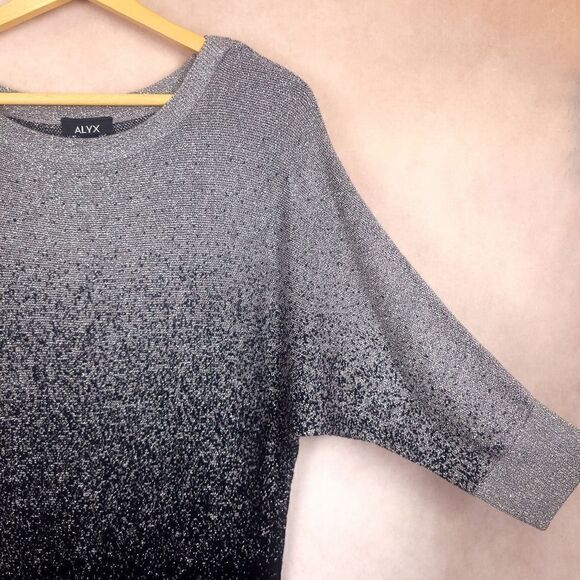 Alyx Grey Black Metalic Gradient Ombre Sweater Dolman Sleeve Size Medium - Picture 6 of 8
